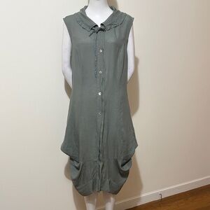 Banana Blue Elegant Gray Sleeveless Linen Dress Made in Australia